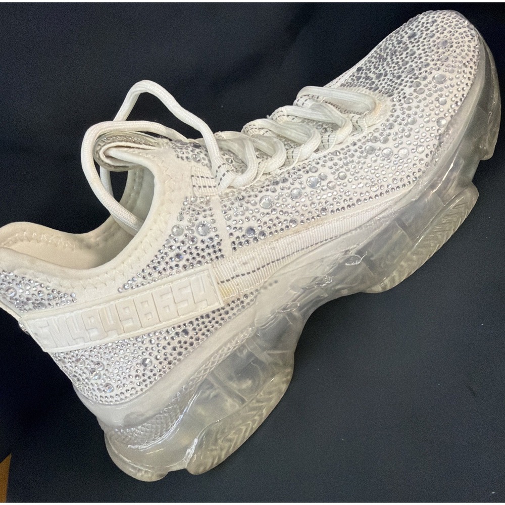 Steve Madden Maxima Rhinestone White Silver Women's Lace Up Sneakers - Size 9 - Picture 3 of 15